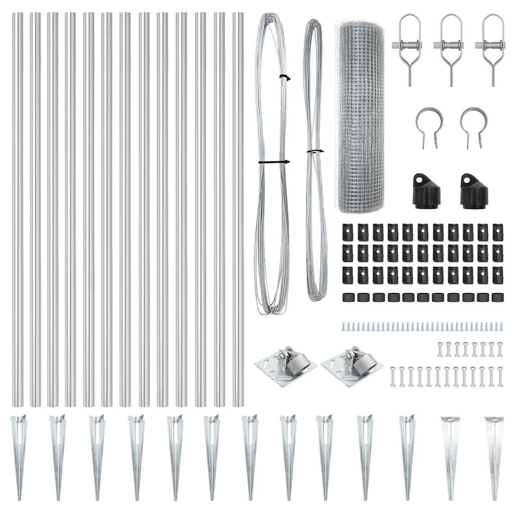 Zaun mit Pfosten Silber 0,4 x 25 m Stahl