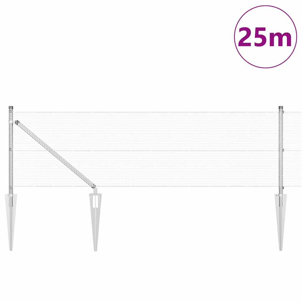 Zaun mit Pfosten Silber 0,8 x 25 m Stahl