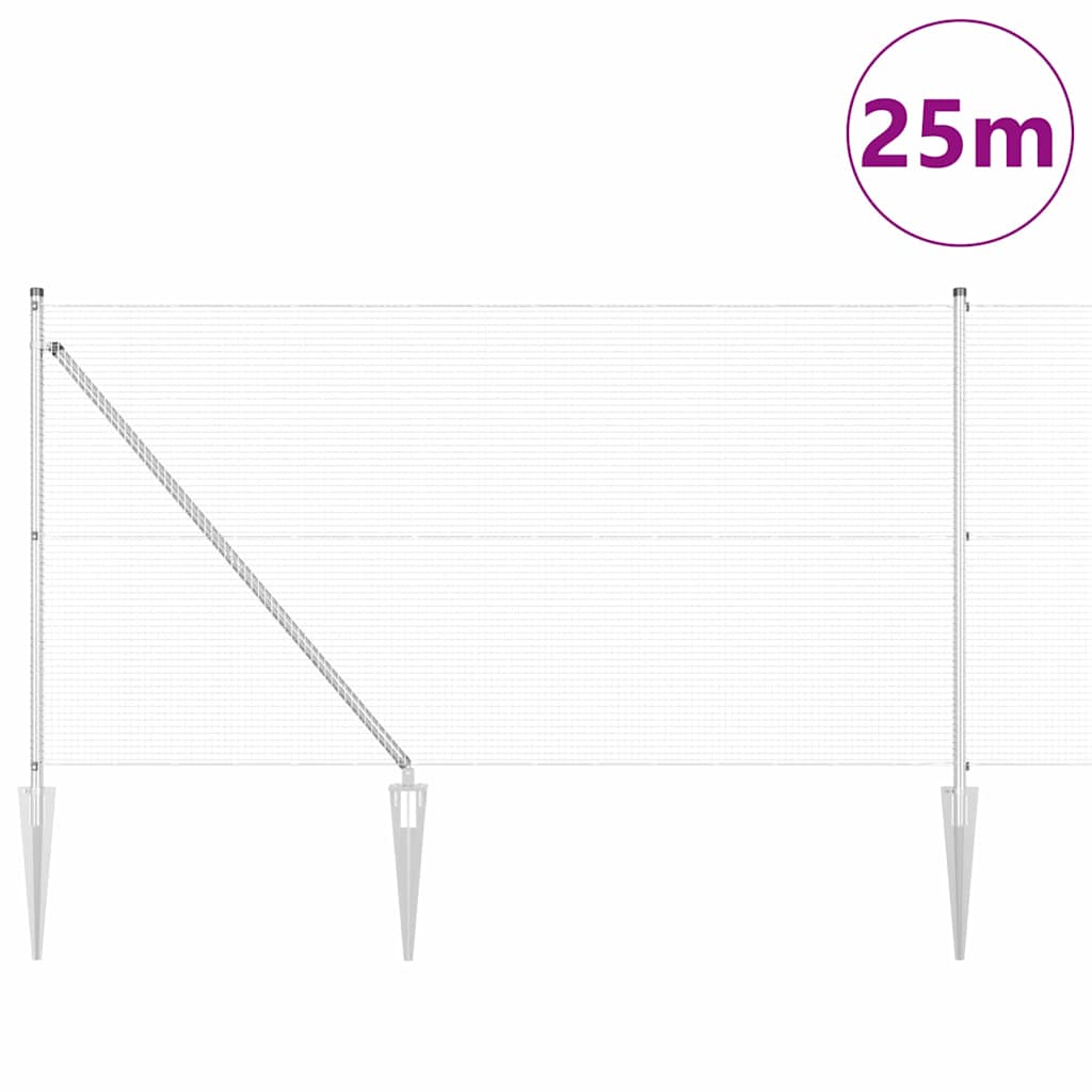 Zaun mit Pfosten Silber 1 x 25 m Stahl