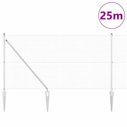 Zaun mit Pfosten Silber 1 x 25 m Stahl