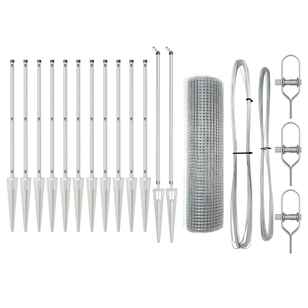 Zaun mit Pfosten Silber 1 x 25 m Stahl