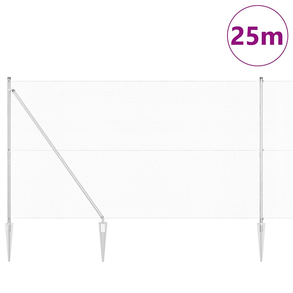 Zaun mit Pfosten Silber 1.5 x 25 m Stahl