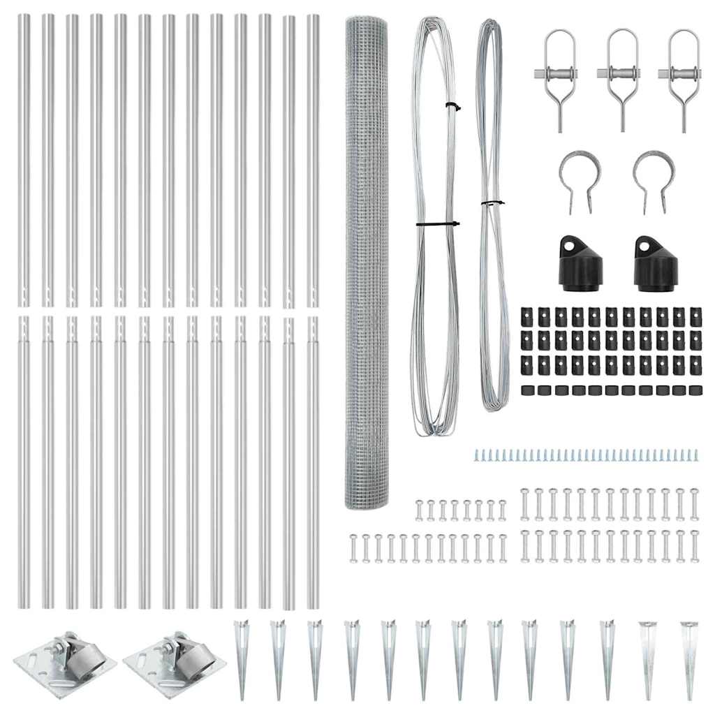 Zaun mit Pfosten Silber 1.5 x 25 m Stahl
