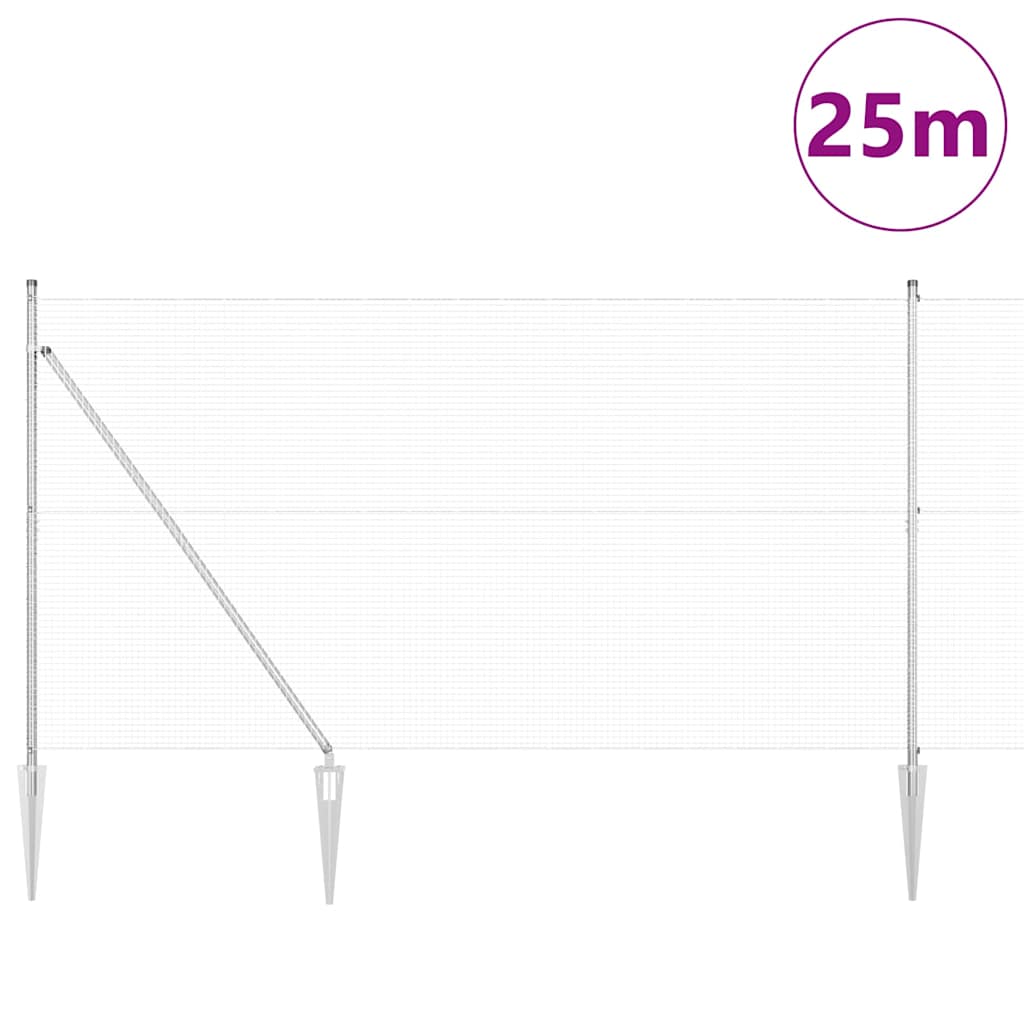 Zaun mit Pfosten Silber 1.5 x 25 m Stahl