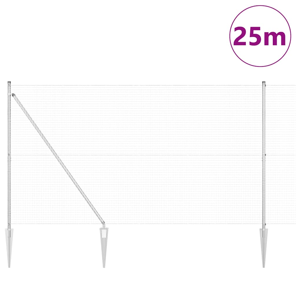 Zaun mit Pfosten Silber 1.5 x 25 m Stahl