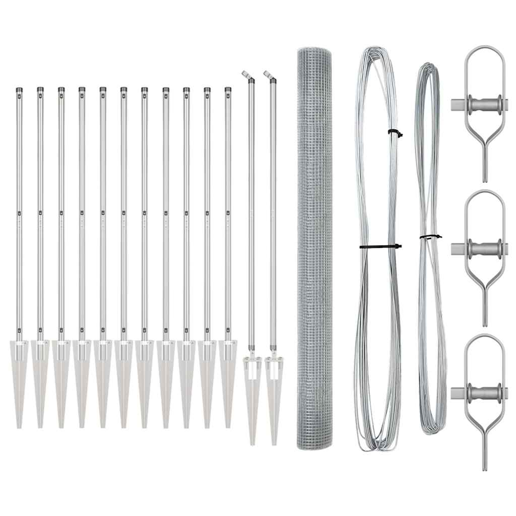 Zaun mit Pfosten Silber 1.6 x 25 m Stahl