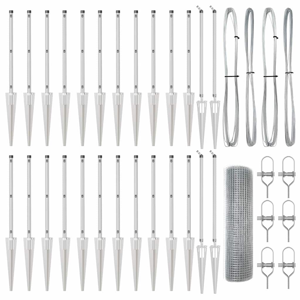 Zaun mit Pfosten Silber 0,5 x 50 m Stahl