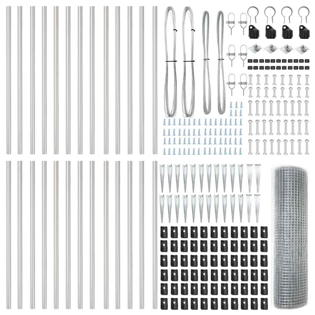 Zaun mit Pfosten Silber 0,5 x 50 m Stahl