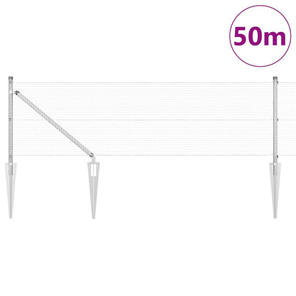 Zaun mit Pfosten Silber 0,5 x 50 m Stahl