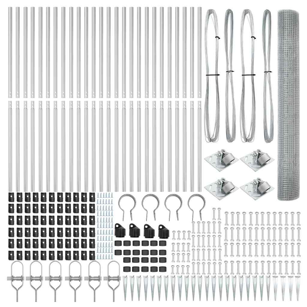 Zaun mit Pfosten Silber 1,2 x 50 m Stahl