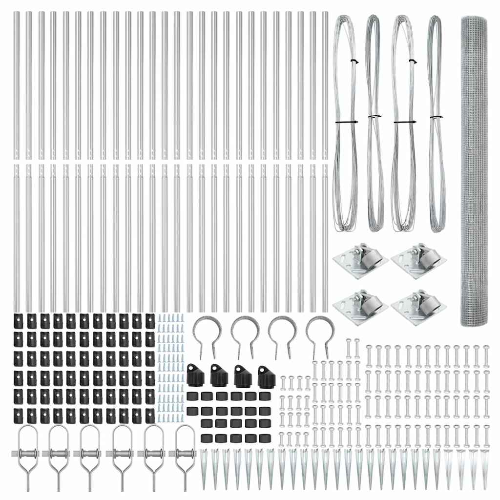 Zaun mit Pfosten Silber 1,5 x 50 m Stahl