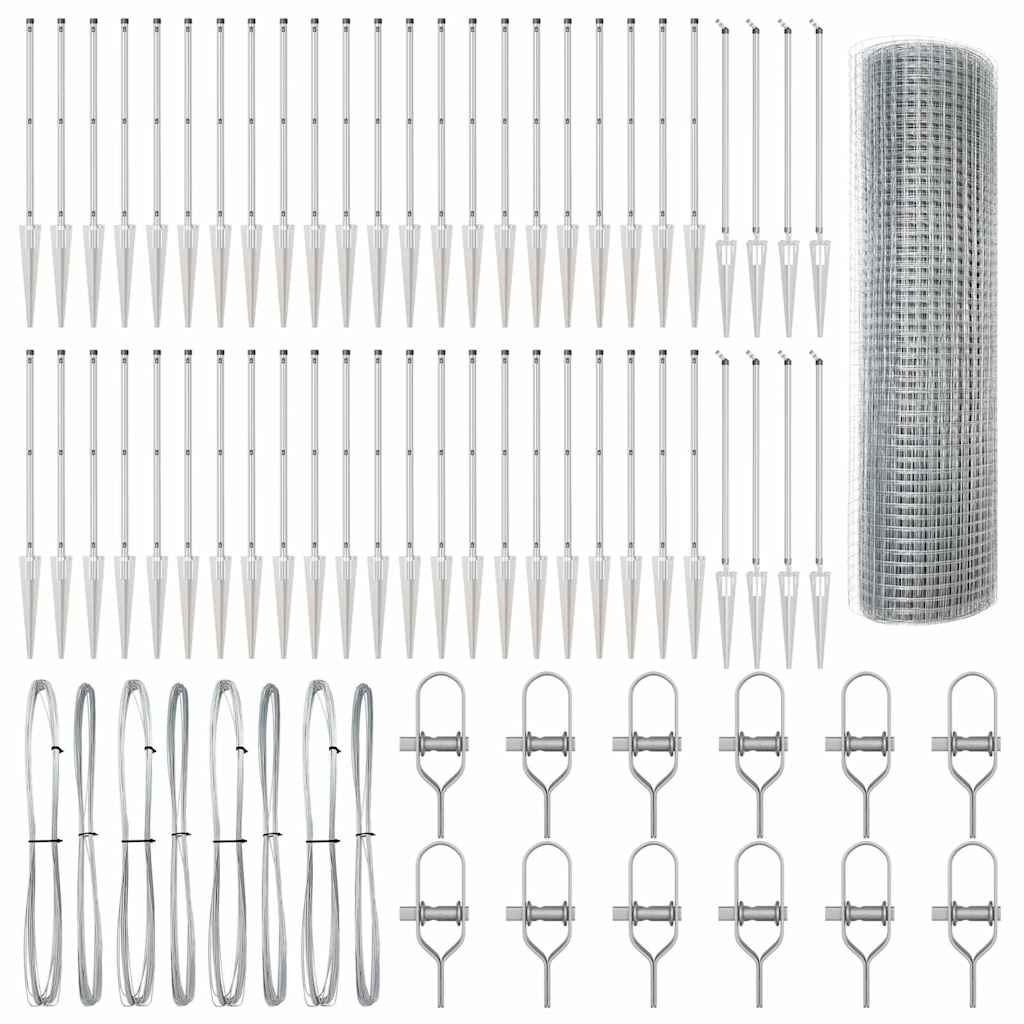 Zaun mit Pfosten Silber 0,5 x 100 m Stahl