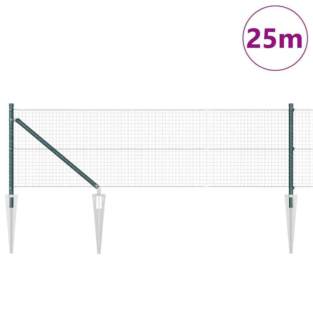 Zaun mit Pfosten Grün 0,6 x 25 m Stahl
