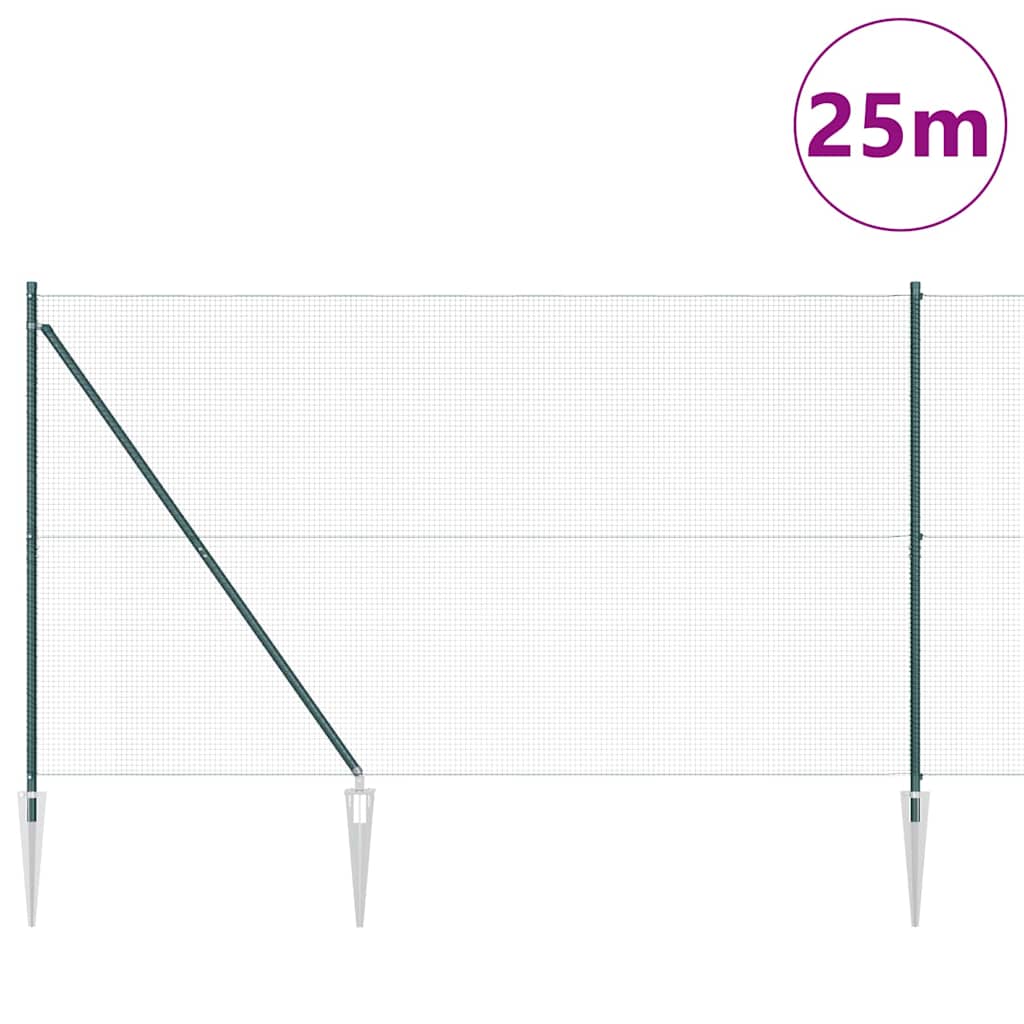 Zaun mit Pfosten Grün 1,5 x 25 m Stahl
