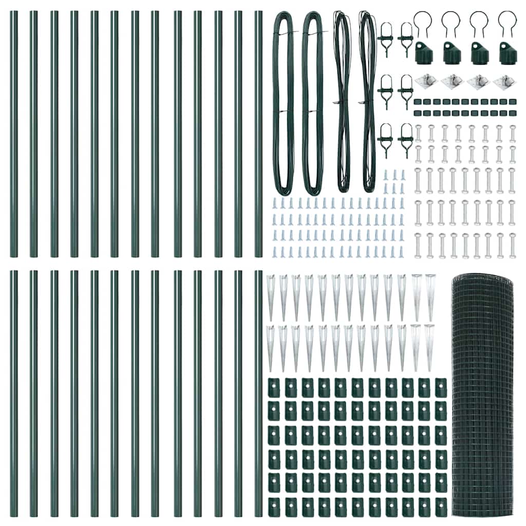 Zaun mit Pfosten Grün 1 x 50 m Stahl