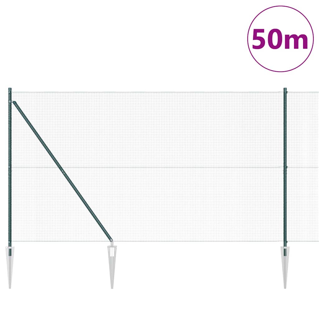 Zaun mit Pfosten Grün 1,5 x 50 m Stahl