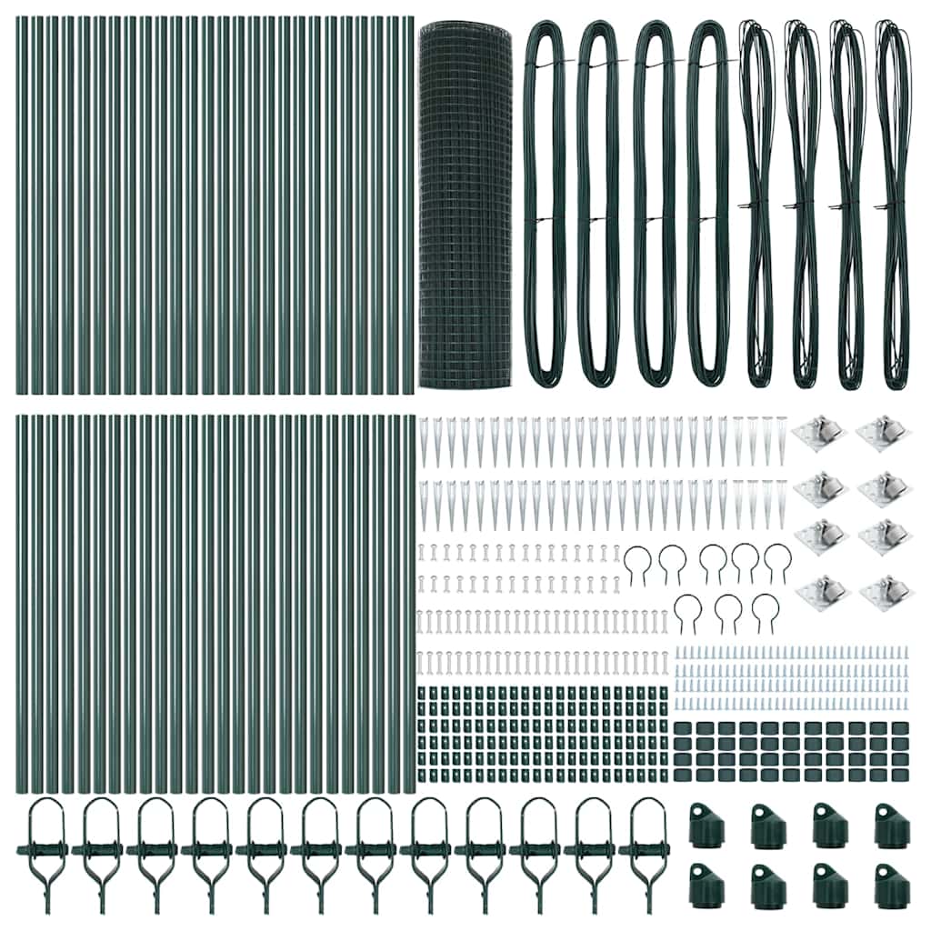 Zaun mit Pfosten Grün 1 x 100 m Stahl