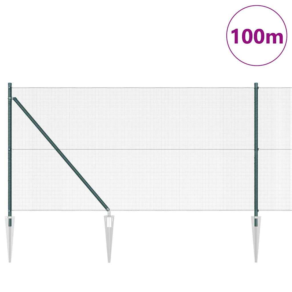 Zaun mit Pfosten Grün 1 x 100 m Stahl