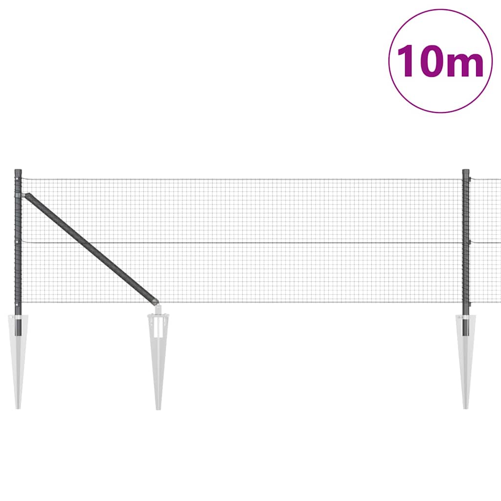 Zaun mit Pfosten Grau 0,5 x 10 m Stahl