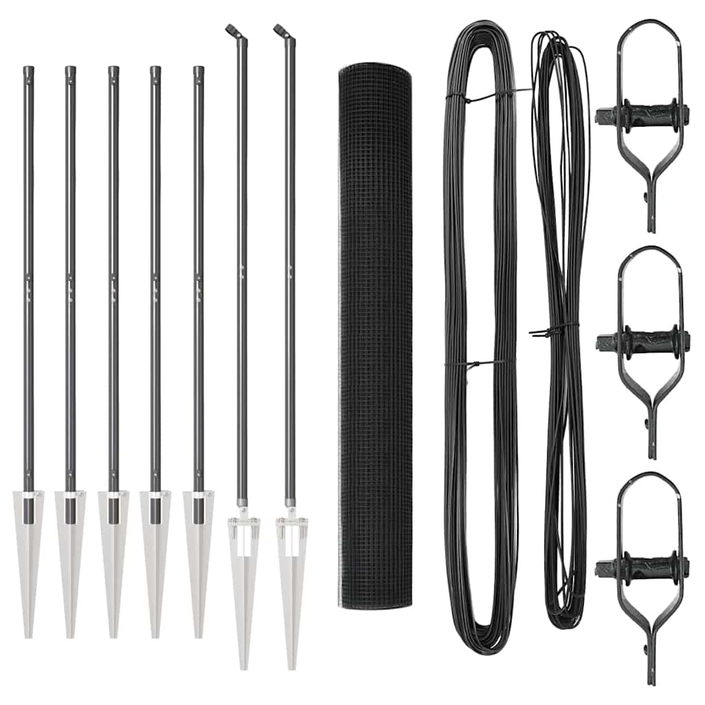 Zaun mit Pfosten Grau 1,2 x 10 m Stahl