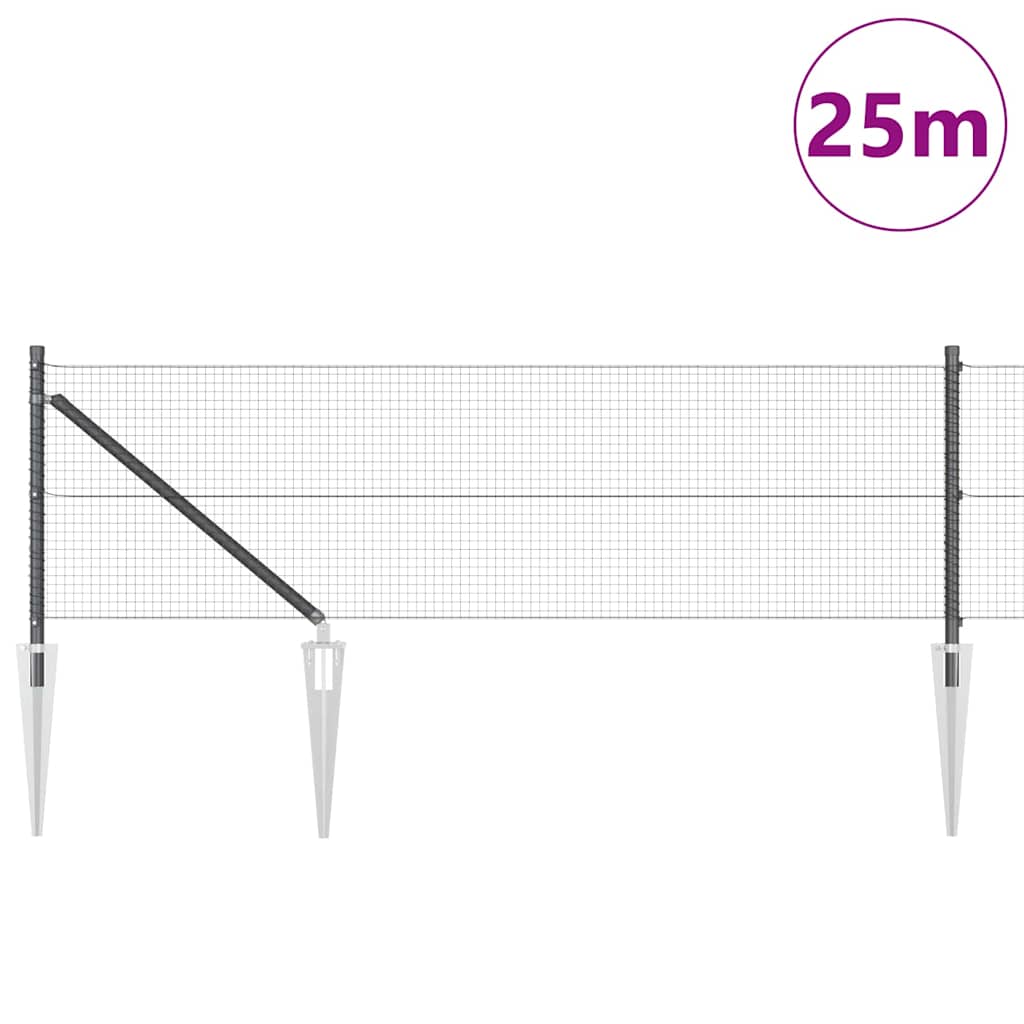 Zaun mit Pfosten Grau 0.8 x 25 m Stahl