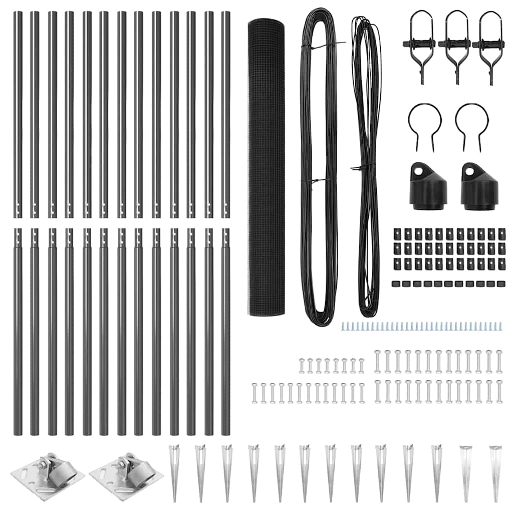 Zaun mit Pfosten Grau 1,2 x 25 m Stahl
