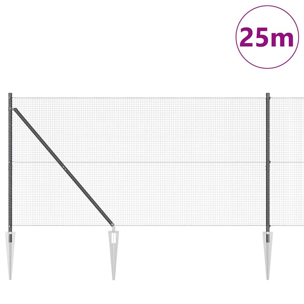 Zaun mit Pfosten Grau 1,4 x 25 m Stahl