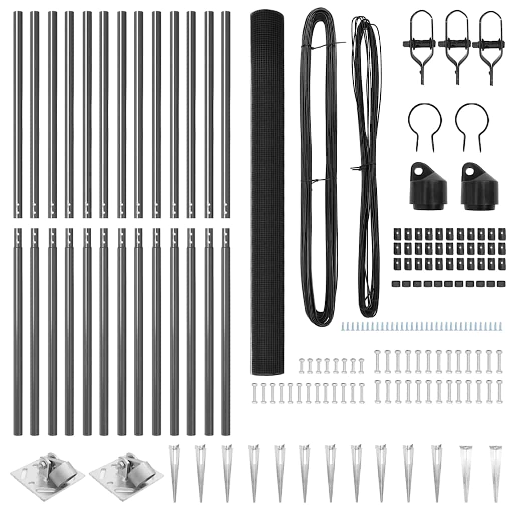 Zaun mit Pfosten Grau 1,5 x 25 m Stahl