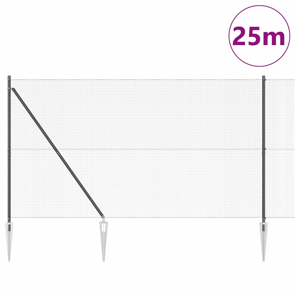 Zaun mit Pfosten Grau 1,5 x 25 m Stahl