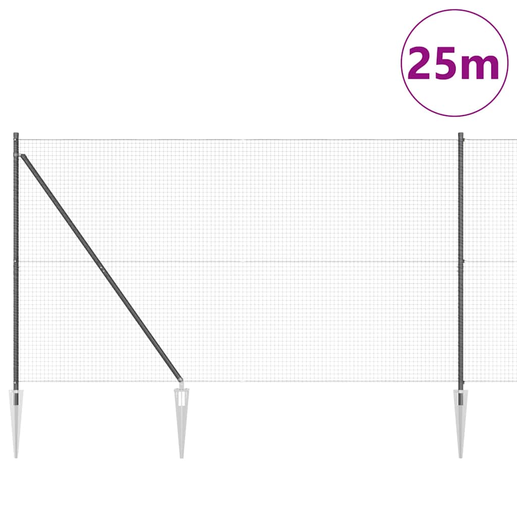Zaun mit Pfosten Grau 1.5 x 25 m Stahl