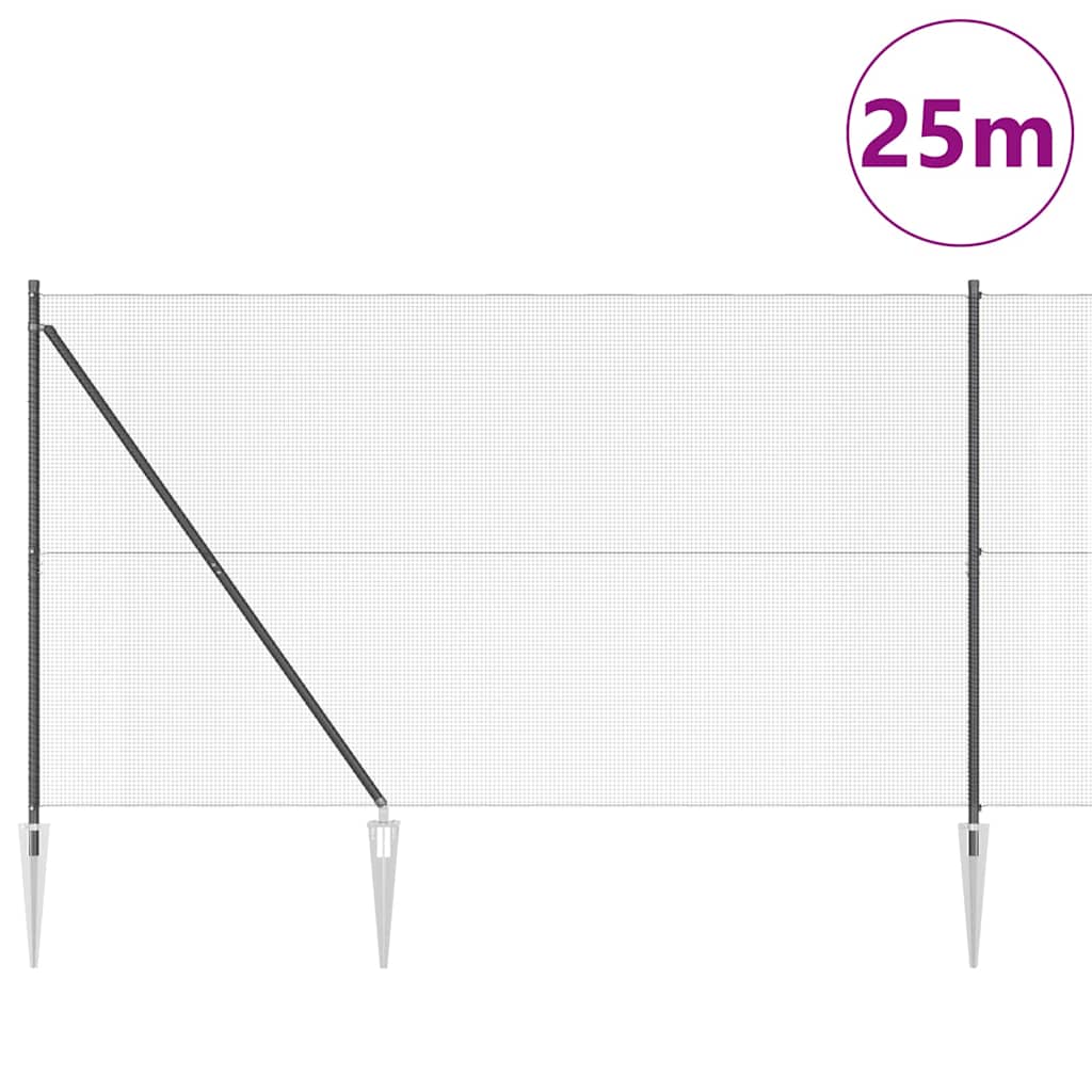 Zaun mit Pfosten Grau 1.6 x 25 m Stahl
