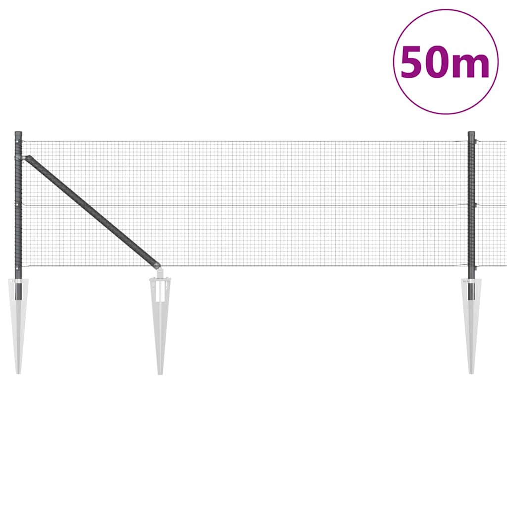 Zaun mit Pfosten Grau 0,8 x 50 m Stahl