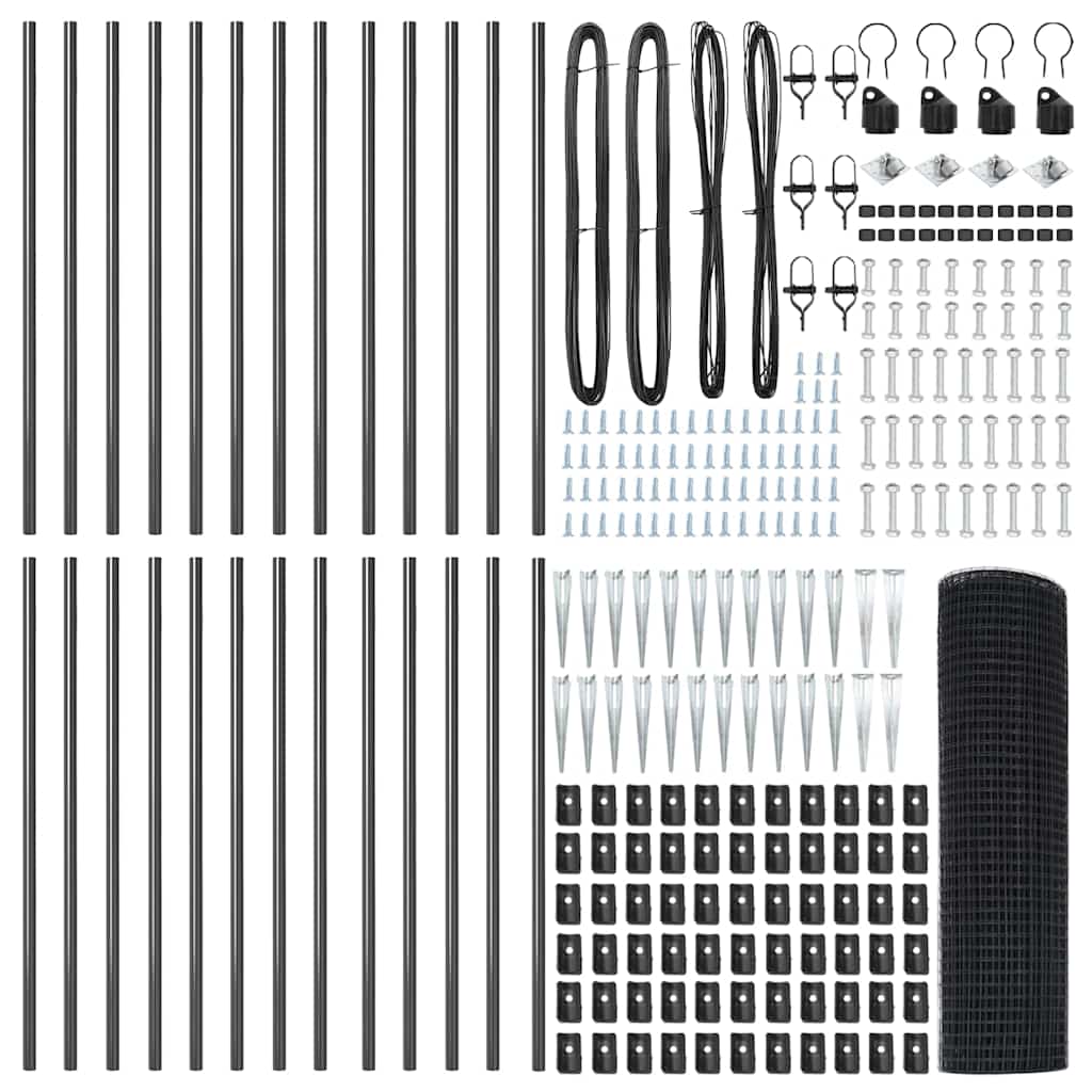 Zaun mit Pfosten Grau 1 x 50 m Stahl