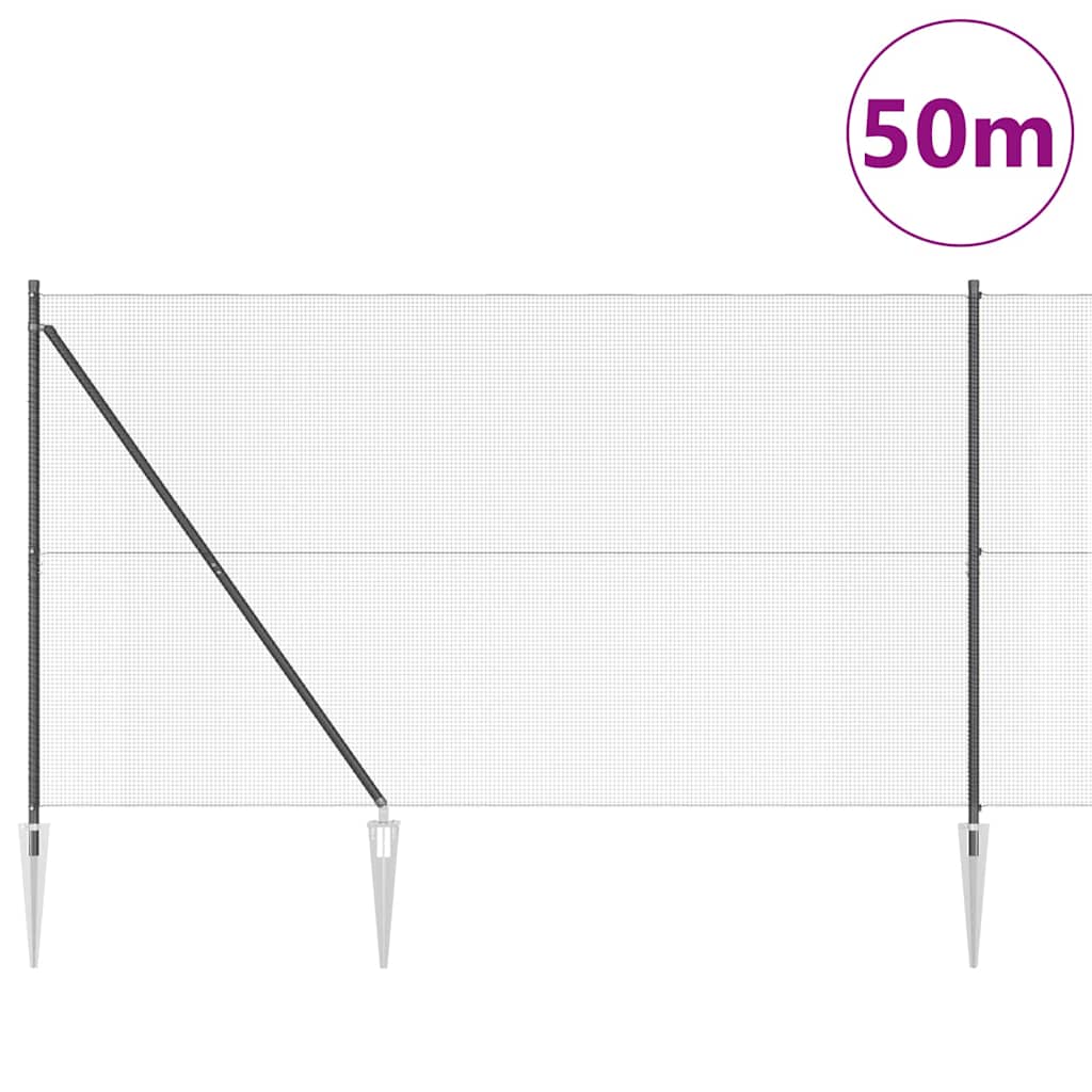 Zaun mit Pfosten Grau 1,5 x 50 m Stahl