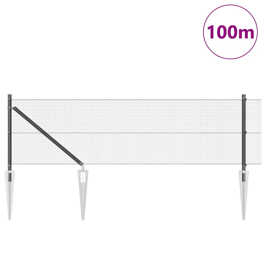 Zaun mit Pfosten Grau 0,8 x 100 m Stahl