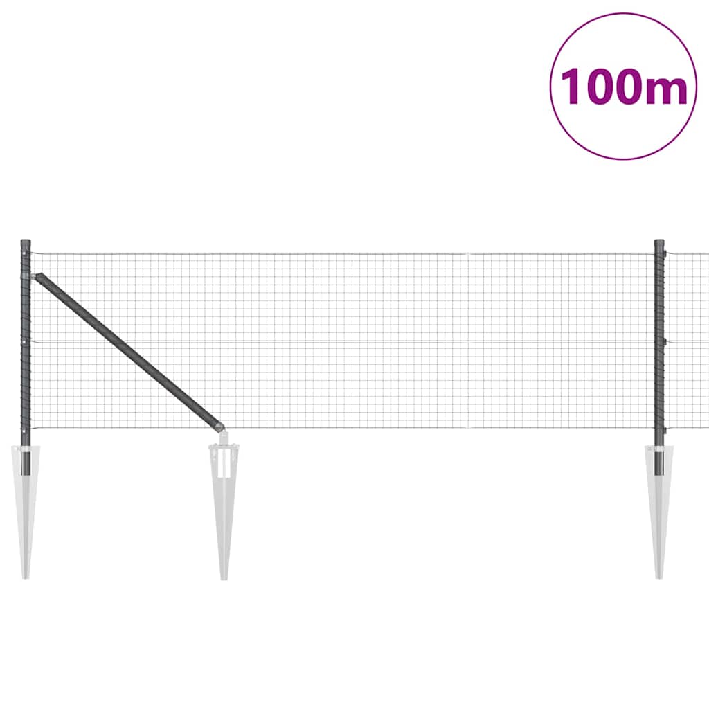 Zaun mit Pfosten Grau 0,8 x 100 m Stahl