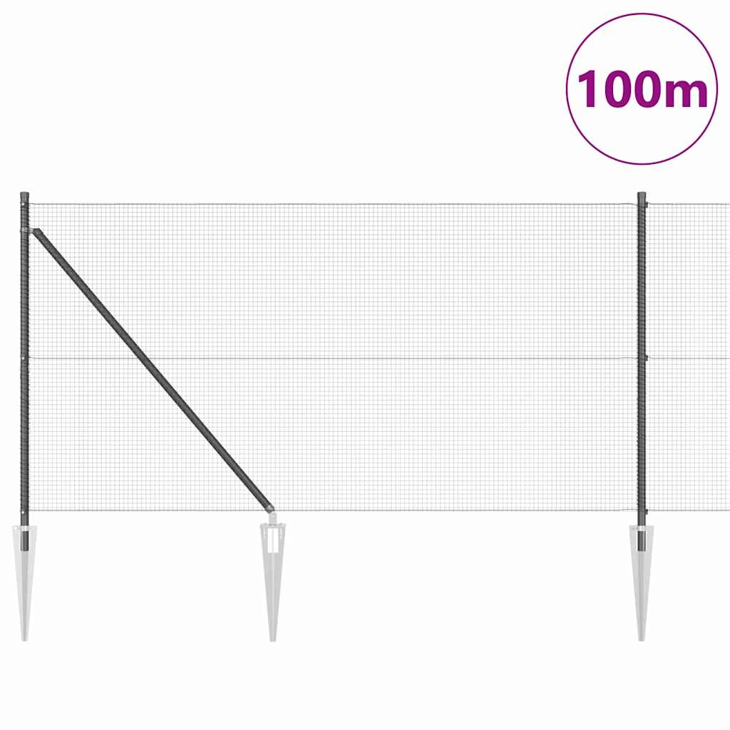 Zaun mit Pfosten Grau 1 x 100 m Stahl