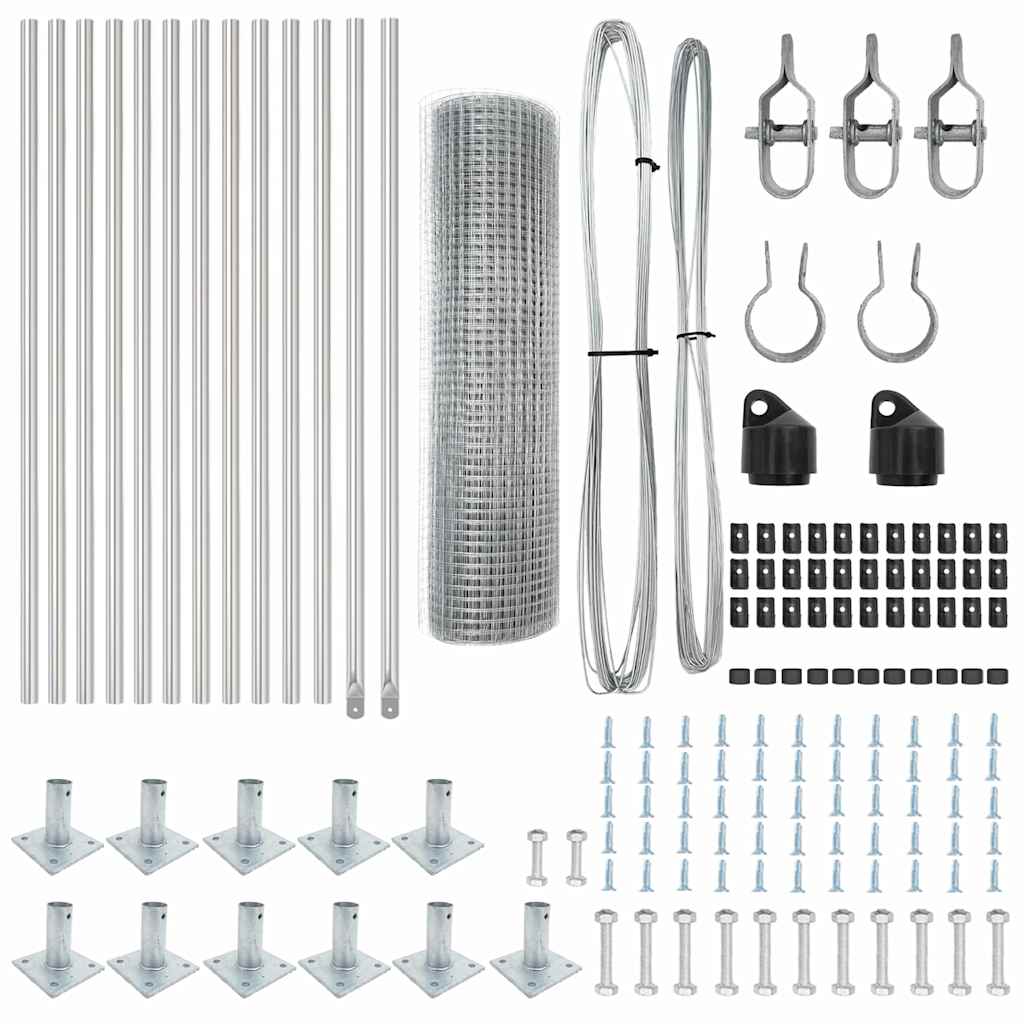 Zaun mit Pfosten Silber 0,4 x 25 m Stahl