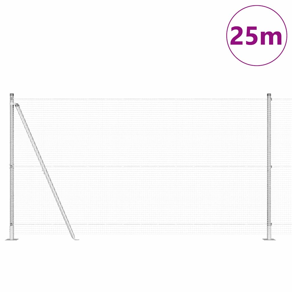 Zaun mit Pfosten Silber 1,2 x 25 m Stahl