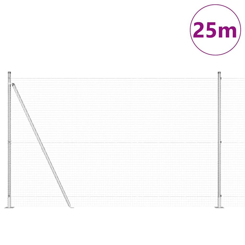 Zaun mit Pfosten Silber 1.5 x 25 m Stahl