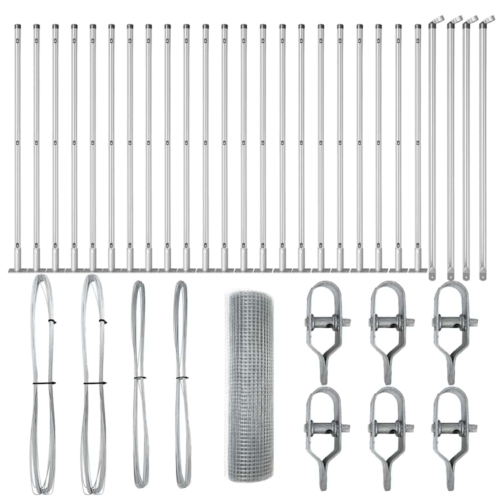 Zaun mit Pfosten Silber 1 x 50 m Stahl