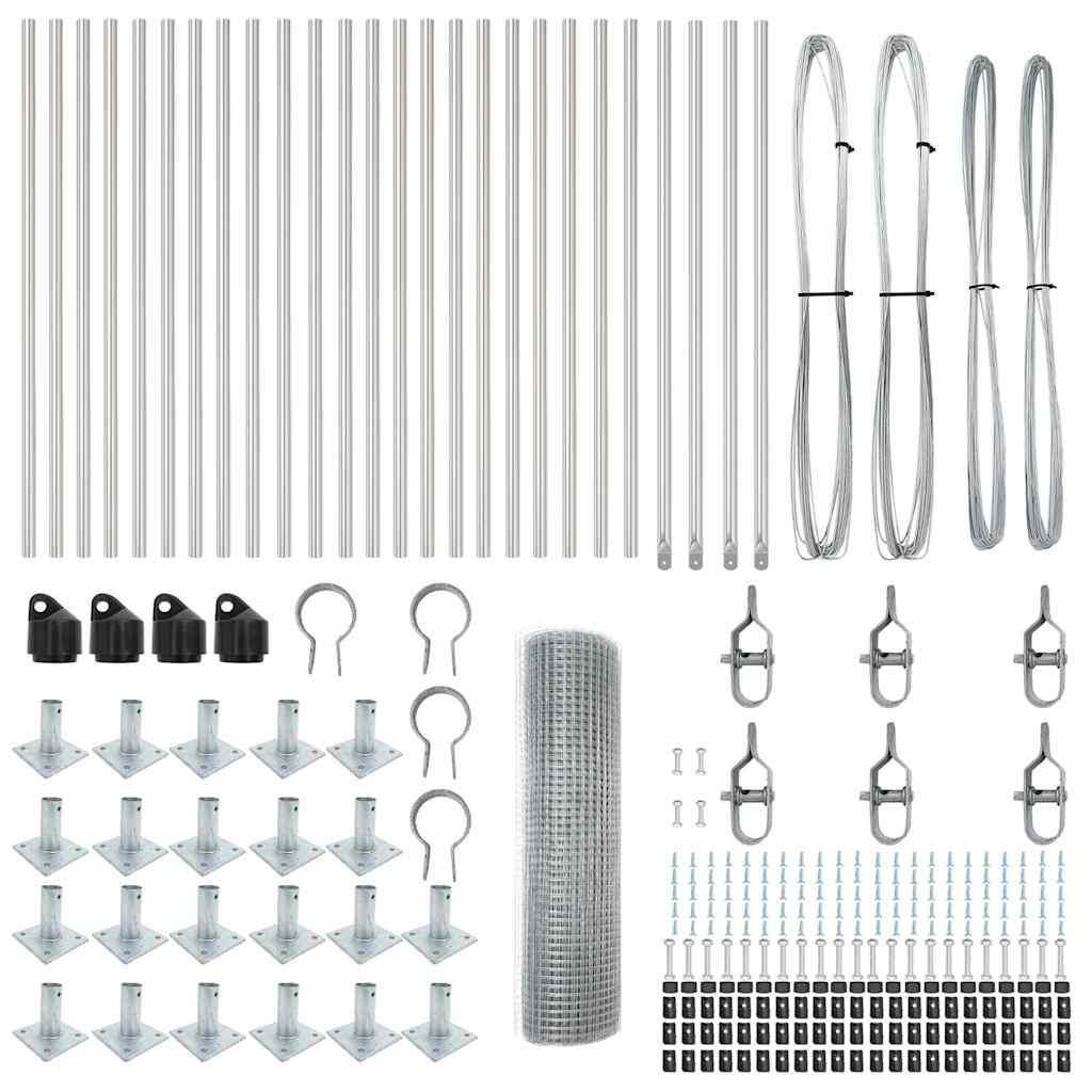 Zaun mit Pfosten Silber 1 x 50 m Stahl