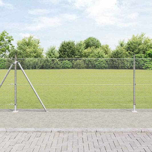 Zaun mit Pfosten Silber 1 x 50 m Stahl