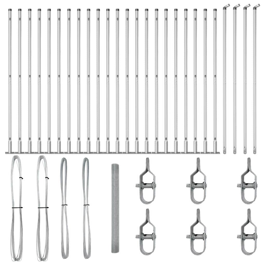 Zaun mit Pfosten Silber 1,5 x 50 m Stahl