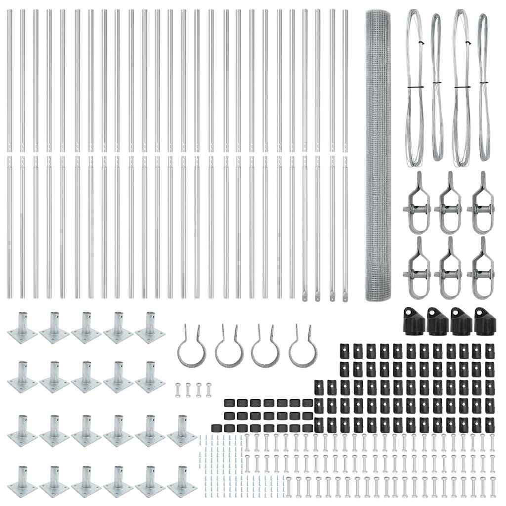 Zaun mit Pfosten Silber 1,5 x 50 m Stahl