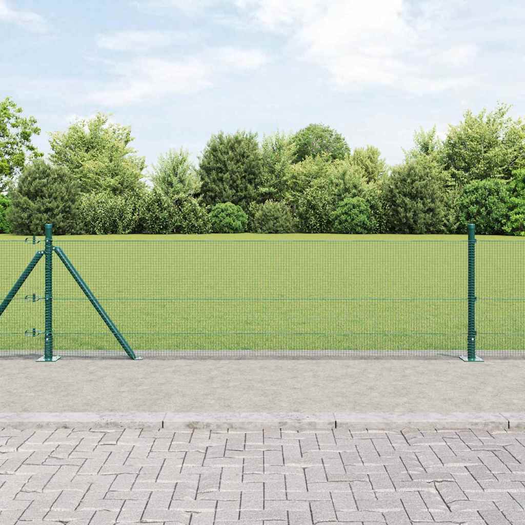 Zaun mit Pfosten Grün 0,6 x 100 m Stahl