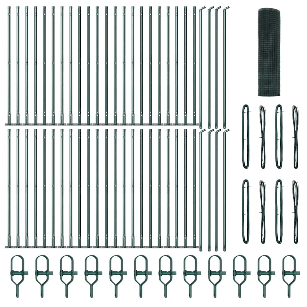 Zaun mit Pfosten Grün 0,6 x 100 m Stahl