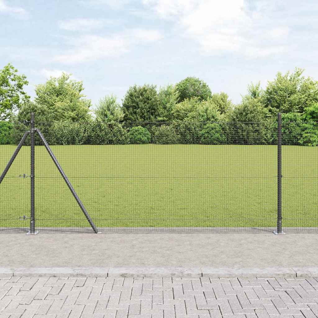Zaun mit Pfosten Grau 1 x 10 m Stahl