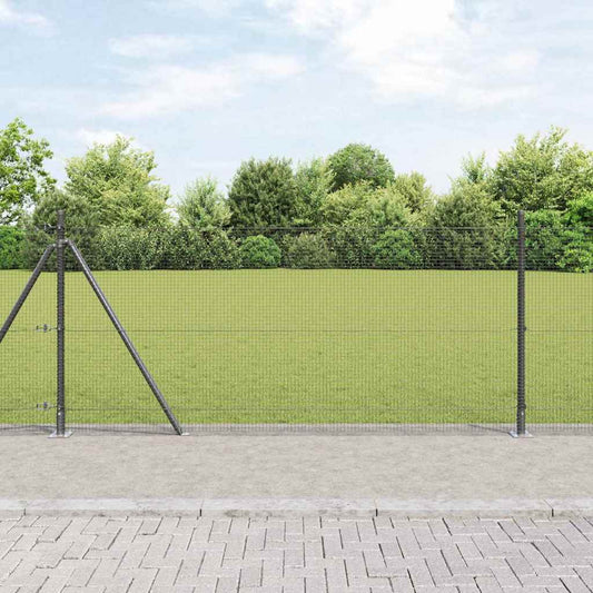 Zaun mit Pfosten Grau 1 x 10 m Stahl