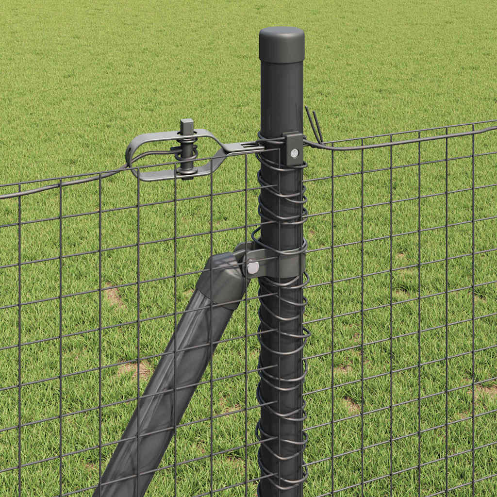 Zaun mit Pfosten Grau 1 x 10 m Stahl
